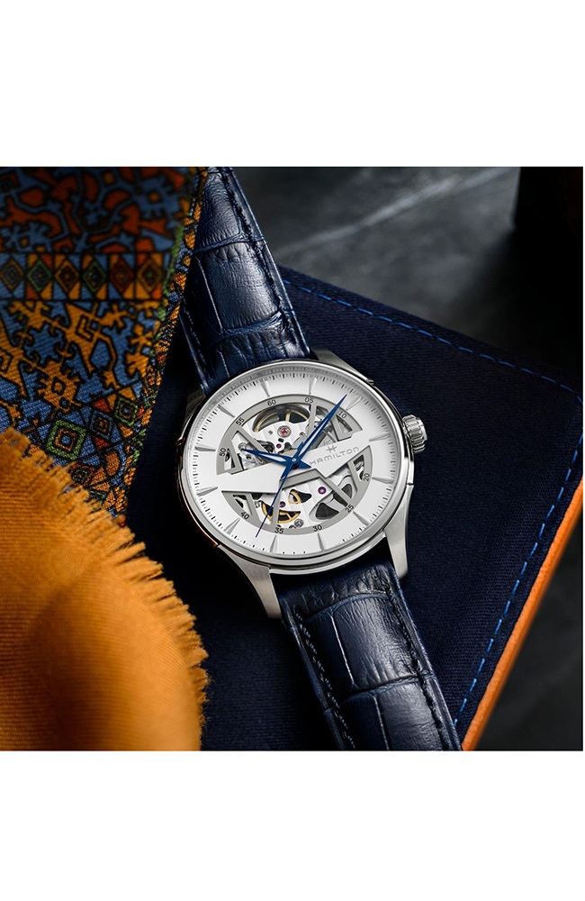 Men's Watch HAMILTON Jazzmaster Skeleton Automatic Blue Leather Strap  H42535610 - E-oro.gr HAMILTON WATCHES